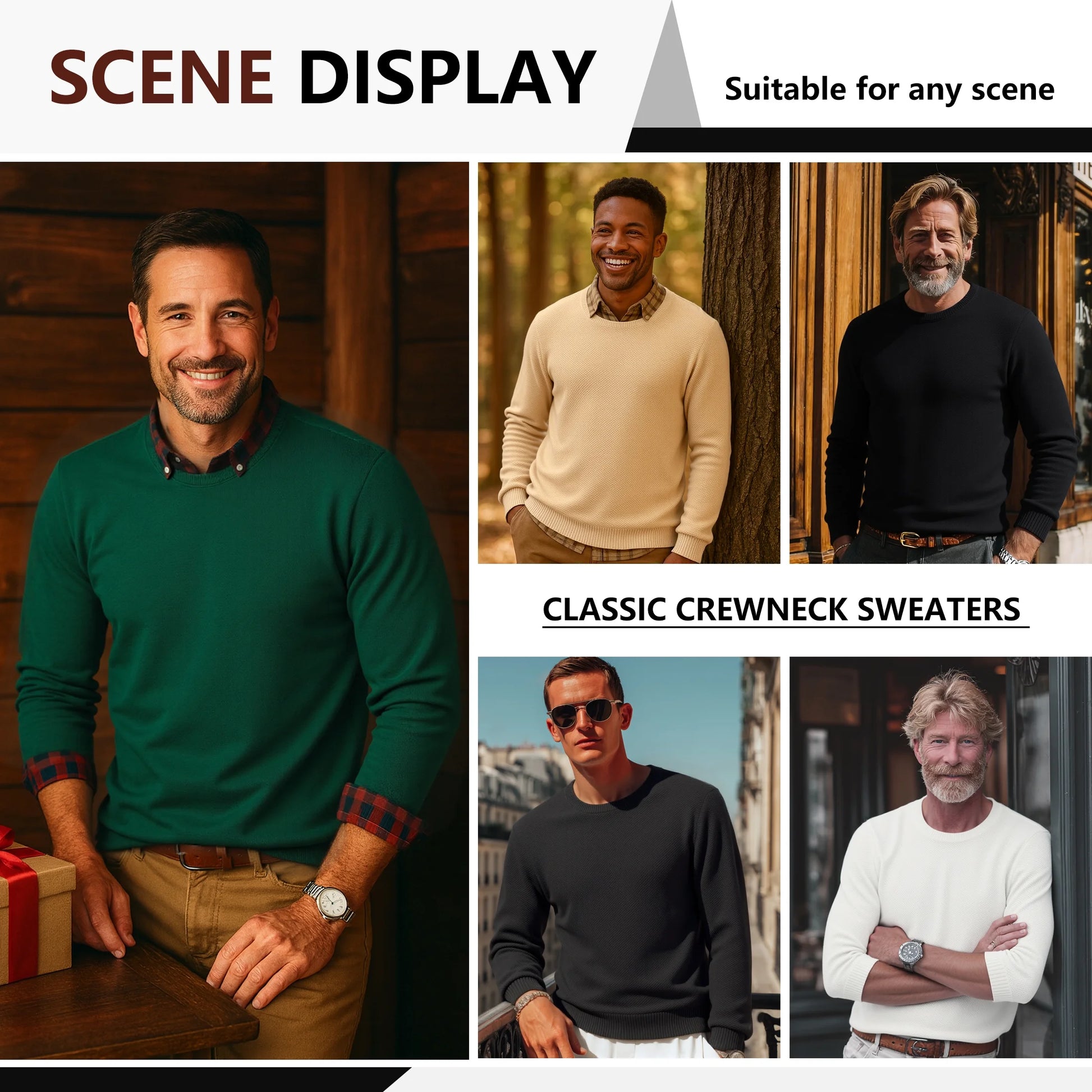 Mens Pullover Sweater Soft Lightweight Casual Classic Crewneck Knitwear Sweaters with Ribbing Edge