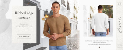 Mens Pullover Sweater Soft Lightweight Casual Classic Crewneck Knitwear Sweaters with Ribbing Edge